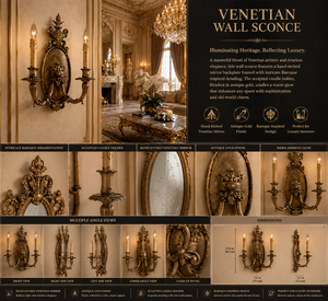 Aplique de Pared de Lujo Estilo Barroco Veneciano con Detalles de Espejo Ornamentados, Marco Decorativo de Latón, Luz de Vela de Cristal y Elabora Decoración - Product Image 5