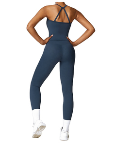 Mint Green 2 Piece Yoga Set High Waist Leggings Square <b>Neck</b> <b>Halter</b> Crop <b>Top</b> Seamless Full Length Spandex Polyester Workout Wear - Product Image 5
