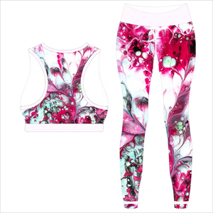 Sublimated Cropped Yoga Tank with Solid Compression Footed <b>Leggings</b> Breathable Drawstring Closure 2-Piece Set for <b>Women</b> Red - Product Image 4