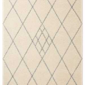 Tapis artisanal Shivani en laine de Nouvelle-Zélande, noué à la main, à poils moyens, crème, motif losanges, style berbère marocain - Product Image 1