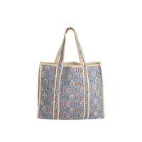 Sac fourre-tout en coton gris-bleu à imprimé floral Mughal, matelassé, réversible, pour le transport à l'épaule, réutilisable pour les courses, pour femme, été