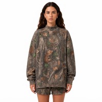 Ensemble short 2 pièces pour femme, imprimé camouflage, manches longues, coupe ample, vêtements décontractés, printemps été, tricot en coton