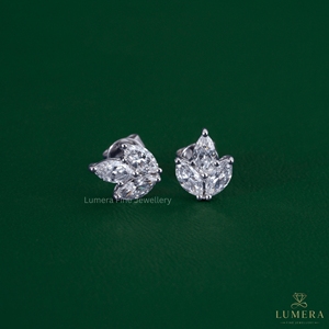Marquise Cut Lab Grown Diamond Leaf Cluster Stud Earrings 10K Solid Gold Floral Minimalist Fine Daily wear Jewelry for Your <b>Wife</b> - Product Image 2