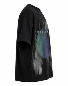 Camiseta Negra Extra Grande de Manga Corta para Hombre con Estampado de Amigos, Cuello Redondo, Informal, de Algodón - Product Image 3