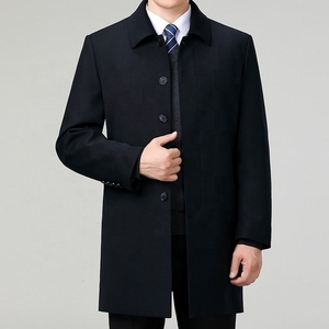 Men's <b>Black</b> <b>Wool</b> Long Trench <b>Overcoat</b> Notched Lapel Open Front Wind-Proof Thick Woven Fabric Regular Sleeve with Pockets - Product Image 3