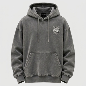 Sweat à capuche gris pour homme avec imprimé loup, sublimation, effet délavé, coupe oversize, style streetwear, pull à capuche, coupe classique, personnalisable pour homme - Product Image 2