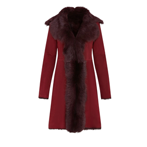Veste longue d'hiver raffinée en daim de mouton véritable bordeaux pour femmes - Product Image 1