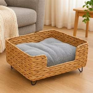 Handwoven Teardrop <b>Rattan</b> Pet <b>Bed</b> with Cushion Handmade <b>Rattan</b> Pet Furniture Cozy <b>Bed</b> for Living Room Decor - Product Image 6