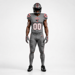 Ensemble d'uniformes de football américain gris personnalisés pour hommes avec maillot et pantalon, ensemble respirant et à séchage rapide - Product Image 1