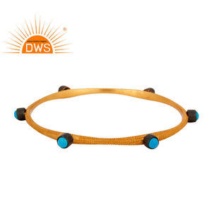 New Handmade 18k <b>Gold</b> <b>Plated</b> 925 Sterling Silver Turquoise Gemstone Sleek <b>Bangle</b> for Women Classic Collection - Product Image 3