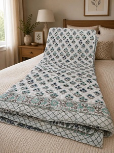 Handmade Indian Cotton <b>Quilt</b> Hand Block Print Jaipuri Razai King Size Reversible Lightweight Artisan <b>Bedspread</b> - Product Image 5