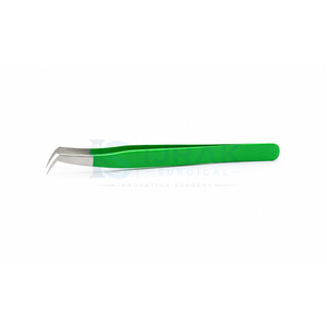 Pinzas de Precisión para Pestañas de Acero Inoxidable con Mango Verde y Punta Angulada de 45 Grados con Superficie Lisa - Product Image 2