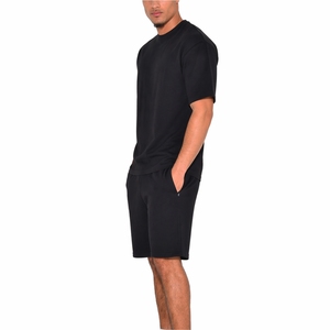 Ensemble t-shirt et short noirs pour homme, tenue décontractée en deux pièces pour l'été, vêtements de sport confortables, tissu léger et confortable - Product Image 3