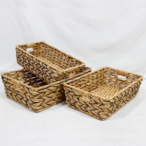 <b>Rectangular</b> Natural Rattan <b>Storage</b> <b>Basket</b> With Handles Rustic Style Multi Purpose Home Kitchen Organizer - Product Image 5
