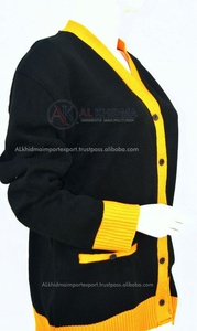 <b>Black</b> Yellow Gold Solid Winter University Staff School <b>Cardigan</b> Sweater Unisex V Neck Button Front Computer Knitted Custom Logo - Product Image 5