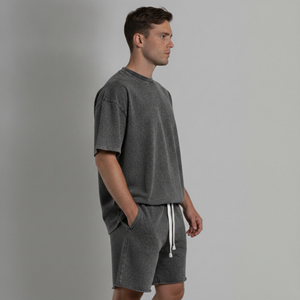 Ensemble de t-shirt et short en coton surdimensionné de haute qualité, col rond, motif uni, vêtements décontractés d'été, respirant, ensemble 2 pièces pour homme - Product Image 4