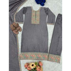 Belle fête porter haut Plazzo Dupatta ensemble avec broderie pour femmes - Product Image 6