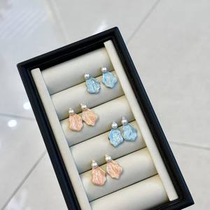 Boucles d'oreilles pendantes en argent pur avec aiguilles, motif floral émaillé, style haut de gamme et polyvalent - Product Image 2