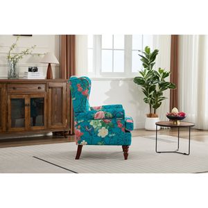 Fauteuil d'appoint au design floral moderne, pieds en bois rétro, confortable et rembourré, pour salon et chambre, canapé individuel doux - Product Image 2
