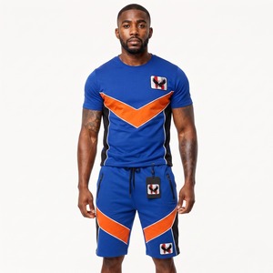 Ensemble court pour homme, unisexe, décontracté, avec t-shirt et short à taille élastique, couleur unie ou imprimé, 100% coton. - Product Image 5
