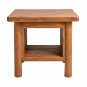 Modern Scandinavian Design Teak <b>Square</b> Dining <b>Table</b> with Open Storage Shelf for Dining Room Furniture - Product Image 1