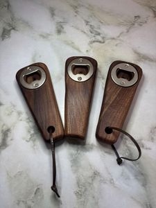 Custom Logo Engraved Magnetic Bamboo Beer Bottle <b>Opener</b> for Kitchen Parties Weddings Fridge Gifts Quality Wood Kitchen Coaster - Product Image 4