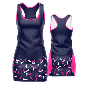 Women Sublimation Printed Netball <b>dress</b> <b>Tank</b> <b>Top</b> Dark Blue Pink White Pattern Breathable Polyester Sportswear Jersey Custom Logo - Product Image 1