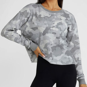 Camiseta Deportiva Casual para Mujer, Diseño de Camuflaje Sublimado, Puños Acanalados Personalizados, Corte Holgado, Manga Larga, para Correr - Product Image 1