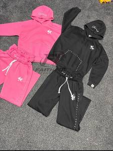 Conjunto de Sudadera con Capucha y Pantalones Deportivos de Invierno de 2 Piezas Personalizado, Unisex, Estilo Urbano, con Forro Polar, Impresión Digital, Poliéster/Algodón, Diseño Sólido con Pedrería - Product Image 4