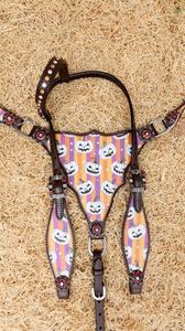 Le nouvel ensemble de selle anglaise en cuir véritable léger et effrayant d'Halloween comprend des selles de plaque de poitrine pour le Western saisonnier - Product Image 2