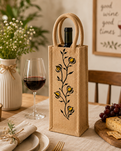Handcrafted Jute Wine <b>Bottle</b> <b>Bag</b> with Embroidery | Eco-Friendly Gift, Beverage & <b>Bottle</b> Carry <b>Bag</b> - Product Image 6