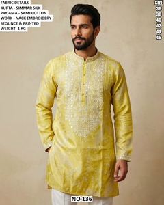 Kurta en soie pour homme avec broderies et sequins, coupe classique, longueur cheville, tenue traditionnelle indienne et pakistanaise pour mariage NO 130 - Product Image 4