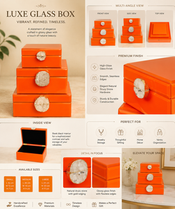 Luxury Orange Color Mirror <b>Glass</b> Decorative Storage Box Agate <b>Knob</b> Premium Jewelry Vanity Organizer Boxes Home Decor Lacquer - Product Image 2