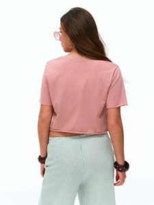 Women's Raw Edge Crop Top 100% Cotton Loose Fit Unfinished Hem T-<b>shirt</b> For Women <b>Y2K</b> Custom Logo Wholesale Streetwear Fashion - Product Image 2
