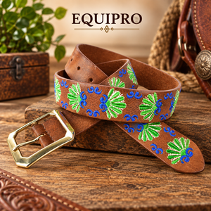 Ceinture en cuir brodée rayée Equipro avec boucle carrée en alliage, style décontracté, robuste, largeur 3,5 cm, longueur 110 cm, une seule pièce - Product Image 2