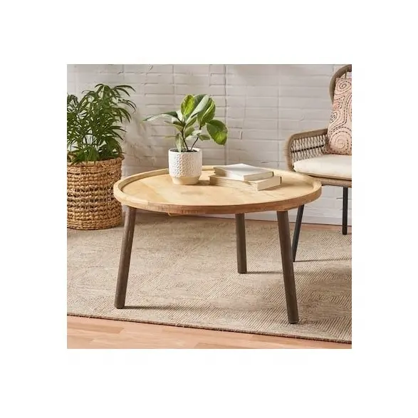Round Side End Table for Outdoor or Indoor Use Decoration Family Balcony Round Coffee Table Wood