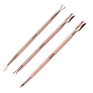 Ensemble d'outils à double extrémité Morje Surgical en acier inoxydable réutilisable pour repousser les cuticules des ongles, avec poignée texturée, finition or rose, pour manucure - Product Image 1