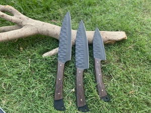 Rustic Hammered Blade Carbon Steel Kitchen <b>Knife</b> <b>Set</b> 5 Pieces Wood Pinned Handle Traditional Japanese Chef <b>Knife</b> High-Polish - Product Image 4