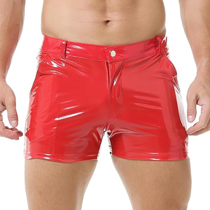 Bon Fournisseur, Fournisseur en Gros Tendance, Tailles Personnalisées Disponibles, Shorts en Cuir PU Rouge Brillant Respirants et Confortables pour Hommes, Coupe Slim - Product Image 1