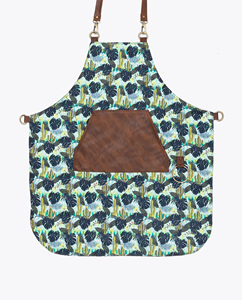 Capa de Peluquería con Estampado Tropical Colorido, Bolsillo de Cuero Marrón y Correas Ajustables, Delantal Textil para Estilistas - Product Image 1