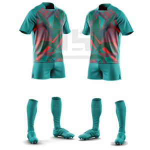 ชุดกีฬารักบี้แบบกำหนดเอง เสื้อเจอร์ซีย์พิมพ์ลาย กางเกงขาสั้น โพลีเอสเตอร์ 100% กันลม เป็นมิตรกับสิ่งแวดล้อม สำหรับสโมสรโรงเรียนและสถาบันฝึกอบรม - Product Image 2