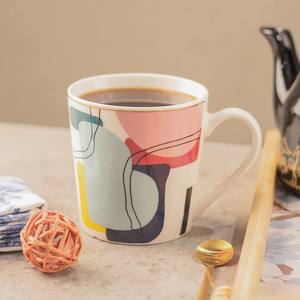 Taza de Café de Cerámica Moderna y Abstracta, Diseño Artístico Geométrico Colorido Único con Borde Dorado, para Decoración de Cocina y Regalos de Oficina - Product Image 1