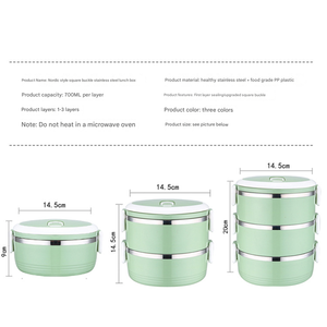 Tragbare mehr schicht ige Edelstahl-Brotdose Runde quadratische Schnalle Schule und Firma 304 Edelstahl-Lebensmittel lager behälter - Product Image 6
