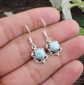 Boucles d'oreilles en pierre précieuse Larimar naturelle, argent sterling 925 massif, faites à la main, style vintage, luxe, boucles d'oreilles pendantes, cadeau pour un anniversaire de mariage, fête - Product Image 1