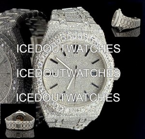 Montres de luxe avec cadran en verre, incrustées de zircon et de moissanite, boîtier en acier inoxydable, mouvement mécanique, étanches à 10 bars, bracelet à fermoir - Product Image 2