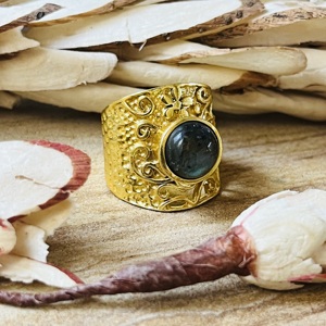 High Selling <b>Labradorite</b> Statement <b>Ring</b> Boho Filigree Floral Brass Jewelry For Women’s 18k Gold Plated Floral Band Wholesale - Product Image 3