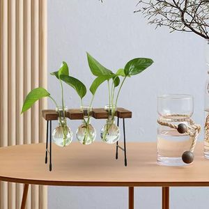 Estación de Propagación de Madera Hecha a Mano con 3 Floreros de Vidrio, Soporte para Plantas Hidropónicas, Florero de Escritorio, Decoración Rústica para Hogar y Oficina - Product Image 2