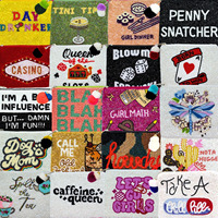 Tas Clutch Slogan Berhias Manik-Manik Pola Geometris Bordir Lucu Penutup Ritsleting Kapasitas 1L Tas Pesta Malam Hari Custom