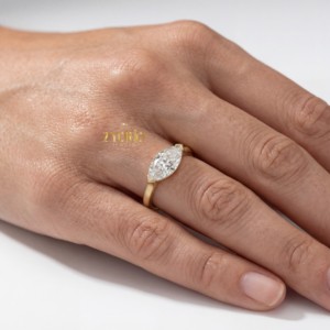 18K Gold Marquise Cut Lab Grown Diamond Engagement <b>Ring</b> <b>Solitaire</b> Wedding <b>Ring</b> Women Fine Jewelry Custom Diamond <b>Ring</b> - Product Image 2