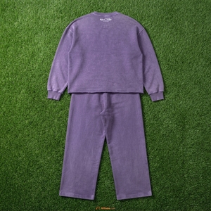 Men Purple Washed Crewneck Sweatshirt <b>Jogger</b> Pants <b>Set</b> <b>Matching</b> Two Piece Casual Streetwear Tracksuit - Product Image 6